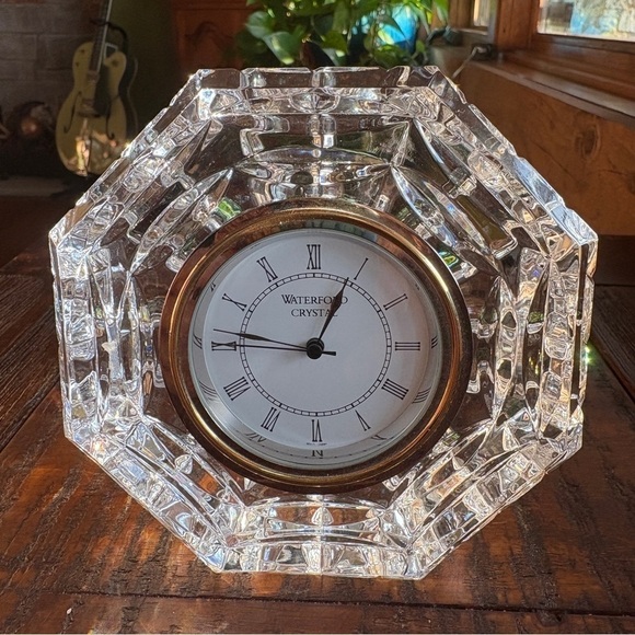 Vintage Waterford Crystal Octagonal Clear and Gold Desk Clock paperweight - Picture 1 of 8